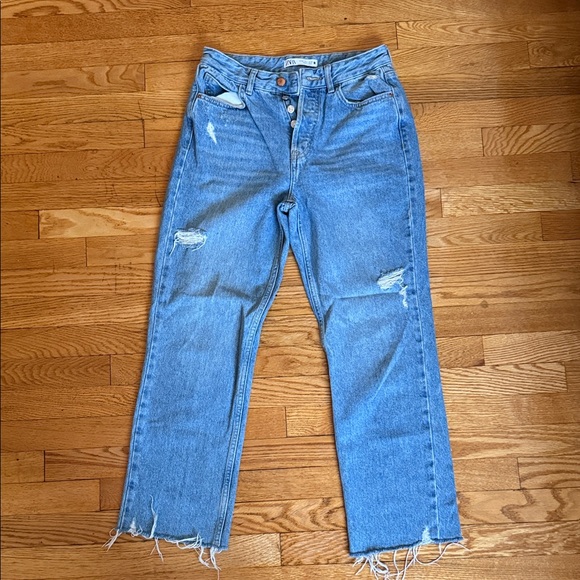 Zara Denim - Zara Light Blue Distressed Straight Leg Jeans